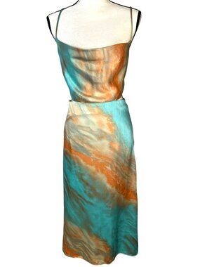 Summer Strappy Midi Dress Medium Tie Dye Satin